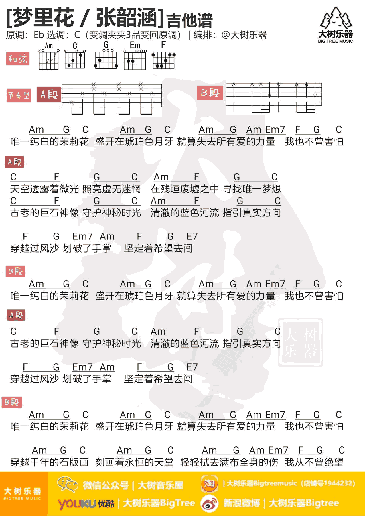张韶涵《梦里花》吉他谱