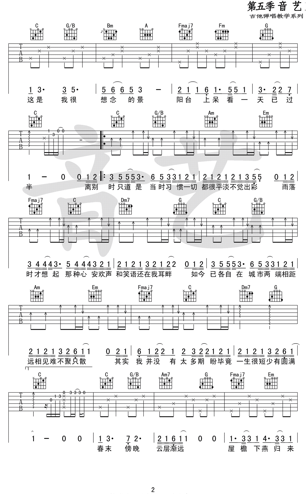 只道寻常吉他谱