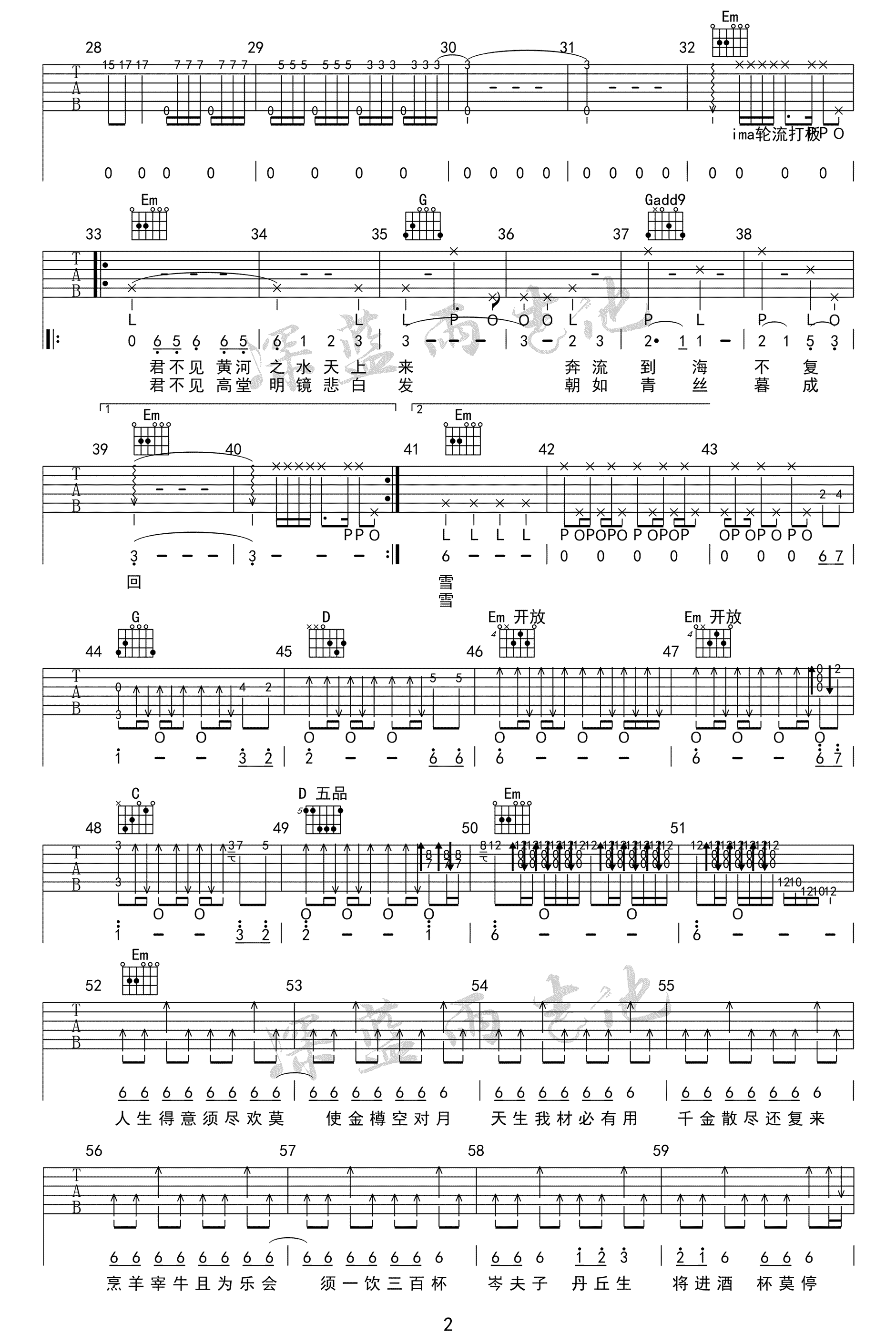 将进酒吉他谱_厨子和戏子_G调弹唱72%单曲版 - 吉他世界