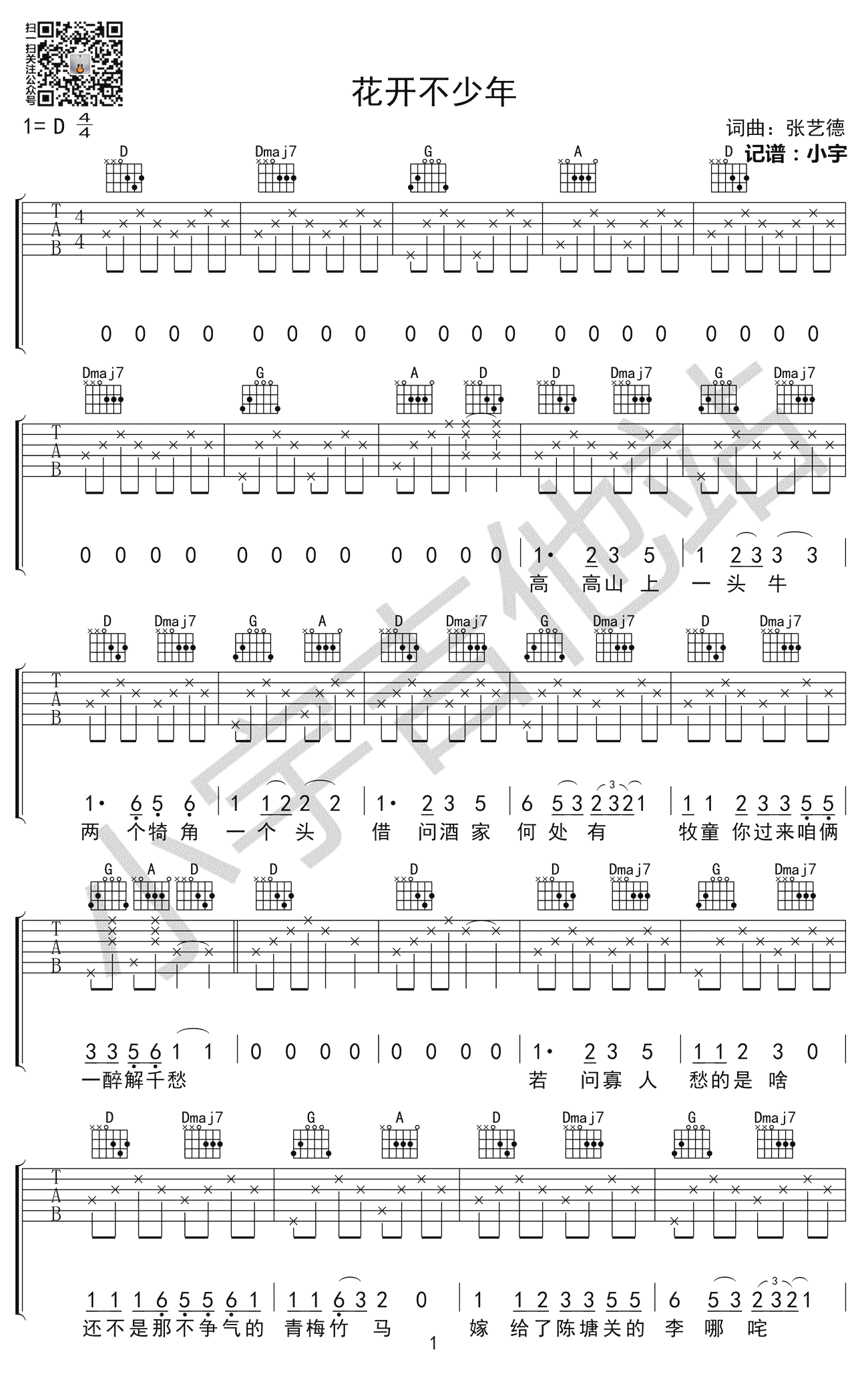 花开不少年吉他谱