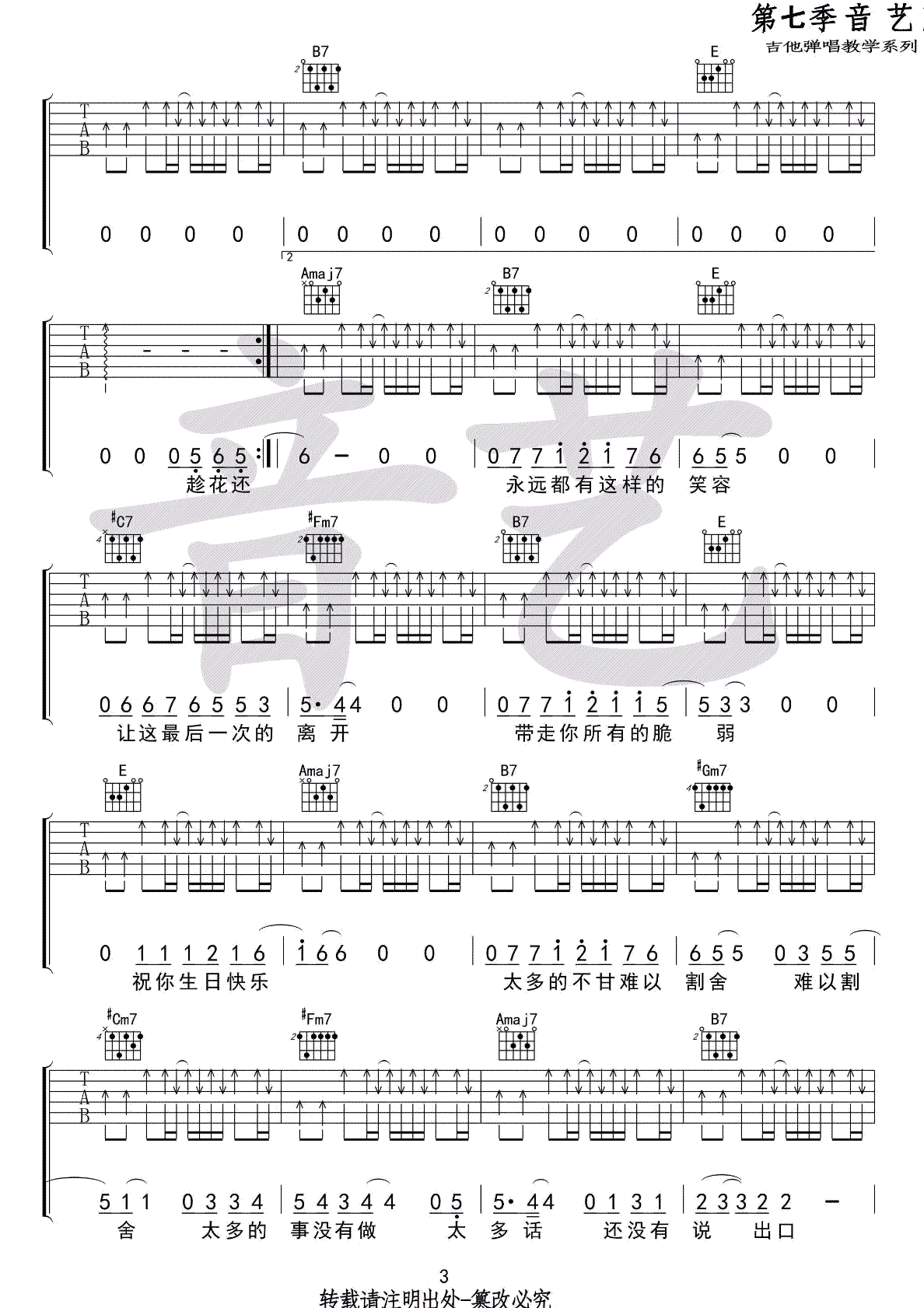 丢火车乐队《生日快乐》吉他谱