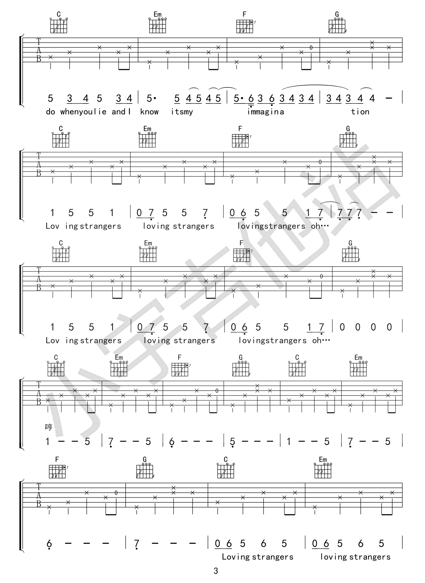《Loving Strangers》吉他谱