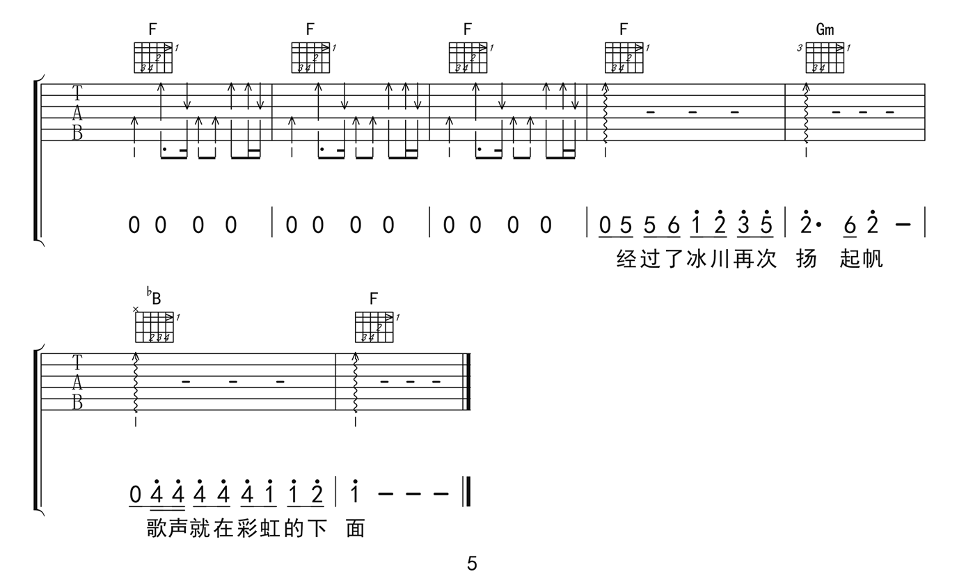 赵雷《彩虹下面》吉他谱