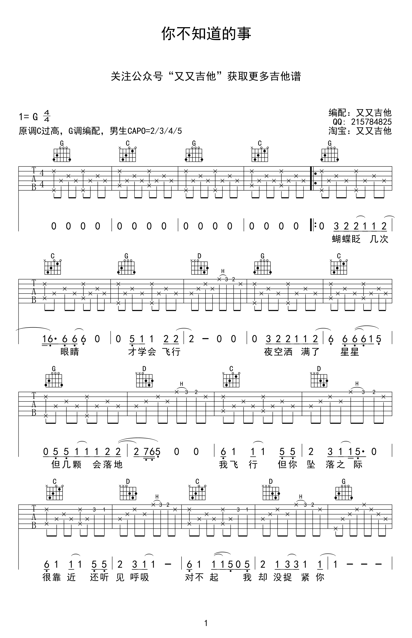你不知道的事吉他谱